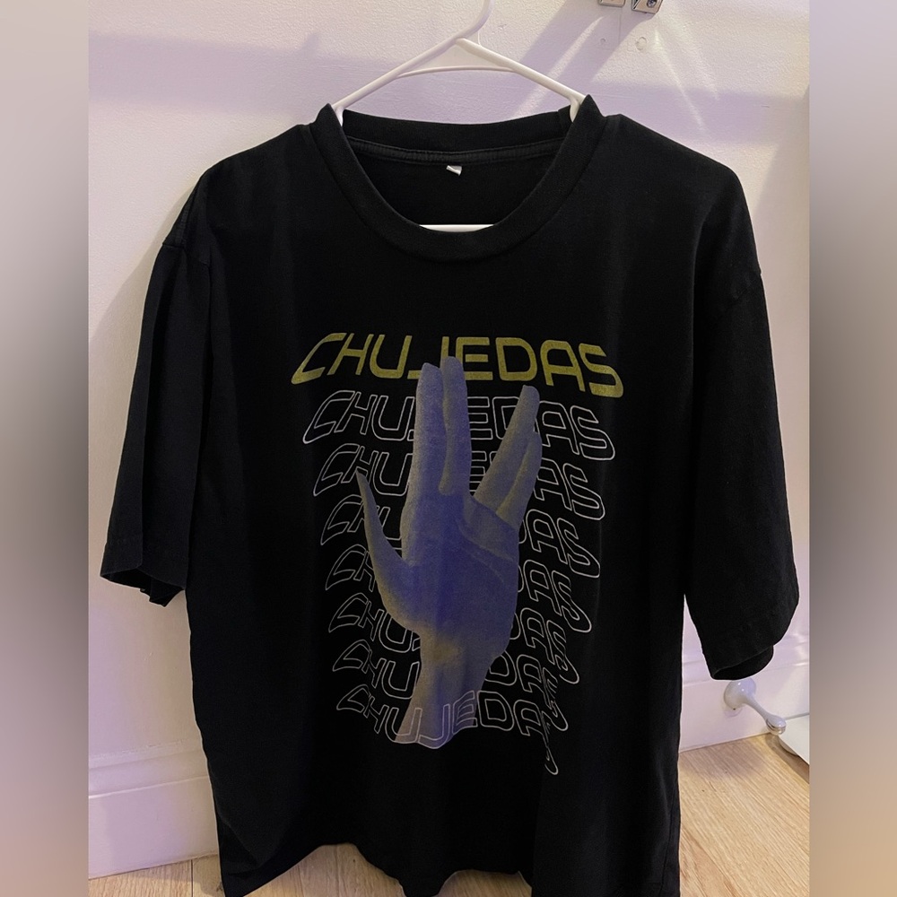 Black Graphic T-Shirt with Purple and Yellow Design